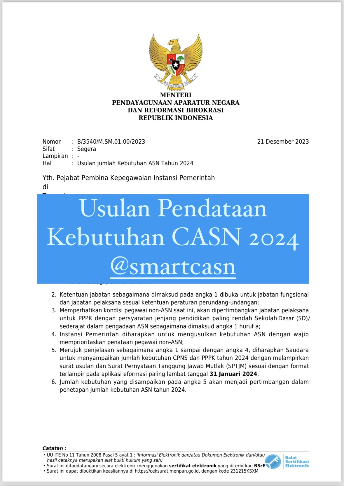 USULAN PENDATAAN KEBUTUHAN CASN 2024
